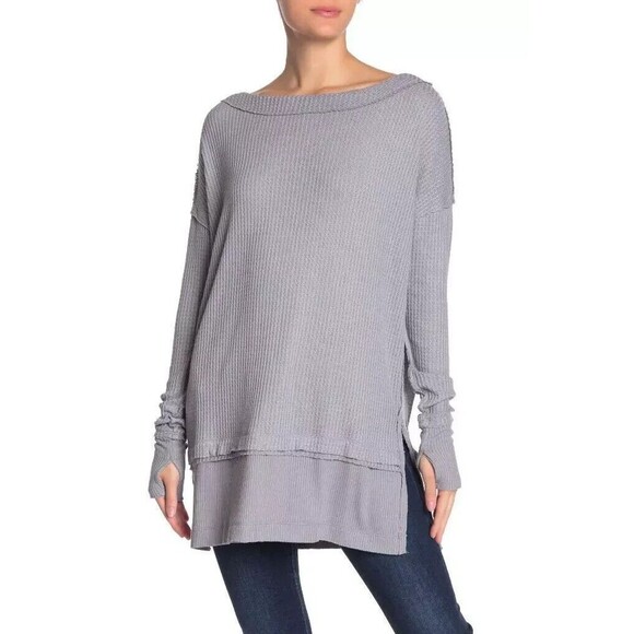 Free People Tops - Free People North Shore Thermal Tunic Shirt Storm Grey Gray XS oversized thumb